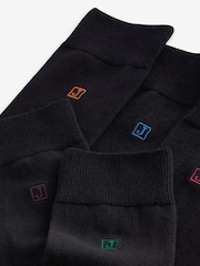 Inital Black Embroidered Lasting Fresh Socks 5 Pack - Image 9 of 9