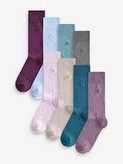 Purple/Blue 8 Pack Embroidered Lasting Fresh Socks - Image 1 of 11