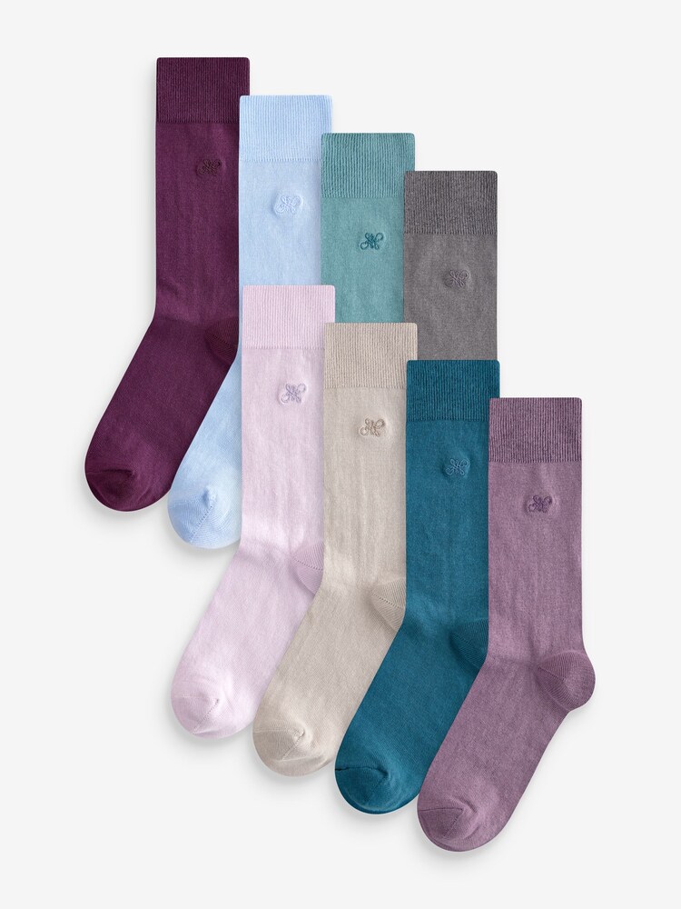 Purple/Blue 8 Pack Embroidered Lasting Fresh Socks - Image 1 of 11