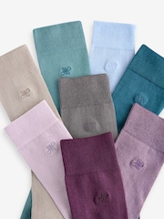 Purple/Blue 8 Pack Embroidered Lasting Fresh Socks - Image 10 of 11