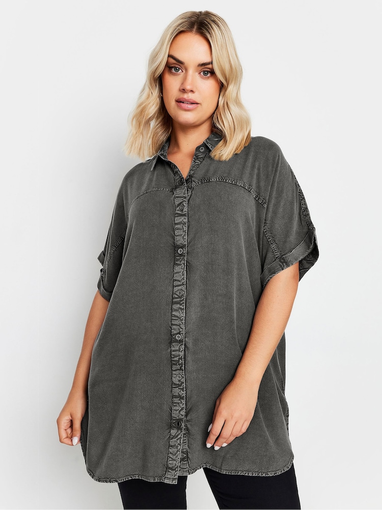 Yours Curve Grey Chambray 100% Cotton Shirt - Image 1 of 5
