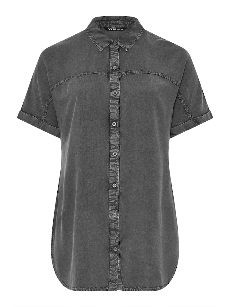 Yours Curve Grey Chambray 100% Cotton Shirt - Image 5 of 5