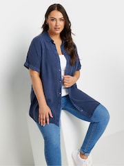 Yours Curve Blue Chambray 100% Cotton Shirt - Image 1 of 5