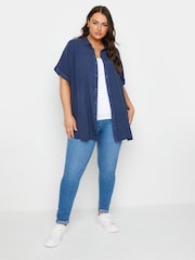 Yours Curve Blue Chambray 100% Cotton Shirt - Image 2 of 5