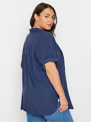 Yours Curve Blue Chambray 100% Cotton Shirt - Image 3 of 5