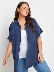 Yours Curve Blue Chambray 100% Cotton Shirt - Image 4 of 5
