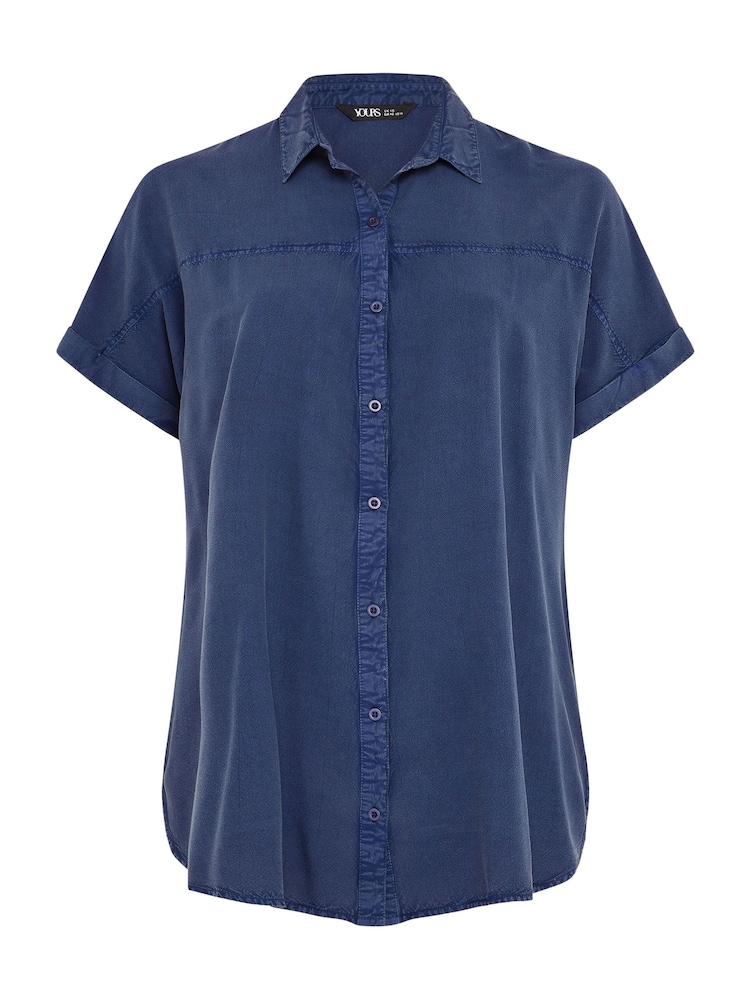 Yours Curve Blue Chambray 100% Cotton Shirt - Image 5 of 5
