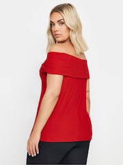 Yours Curve Red Deep Fold Bardot Top - Image 3 of 5