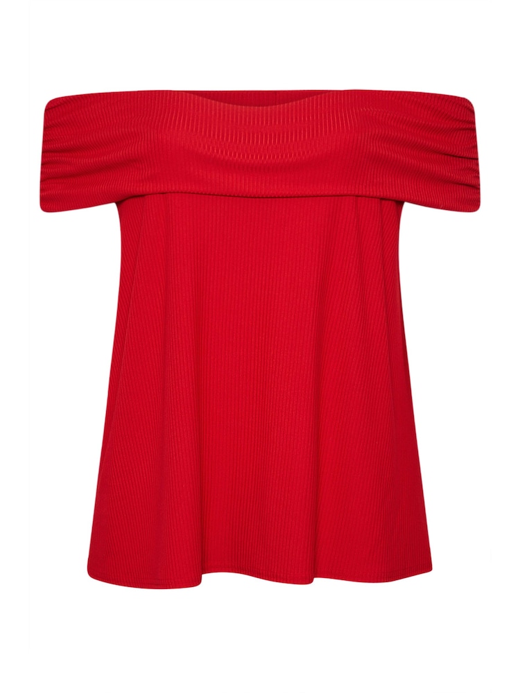 Yours Curve Red Deep Fold Bardot Top - Image 5 of 5