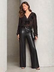 Lipsy Black 1 Long Sleeve Ruffle Cuff Blouse With Floral Detail - Image 3 of 4