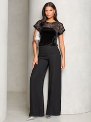 Lipsy Black Velvet Yoke Detail T-Shirt - Image 2 of 4