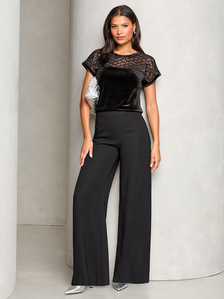 Lipsy Black Velvet Yoke Detail T-Shirt - Image 2 of 4
