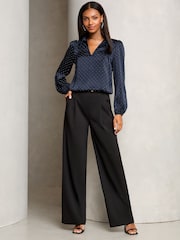 Lipsy Navy Blue Hotfix V Neck Long Sleeve Blouse - Image 3 of 4