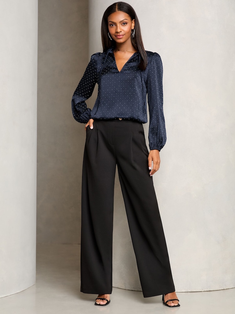 Lipsy Navy Blue Hotfix V Neck Long Sleeve Blouse - Image 3 of 4