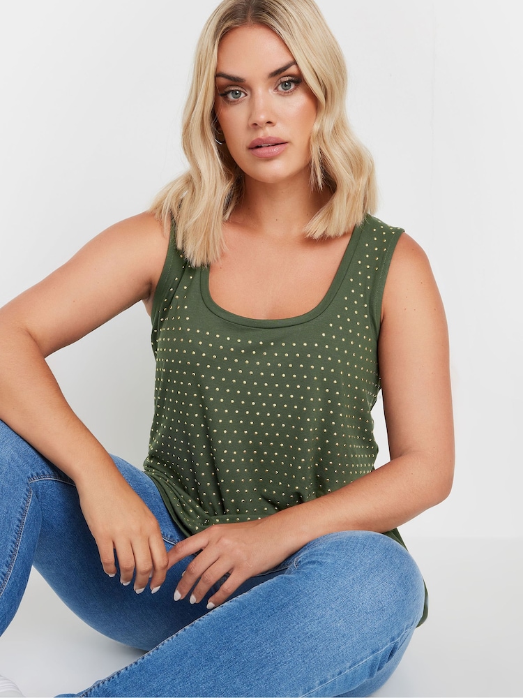 Yours Curve Green Studded Front Panel Vest - Image 1 of 5