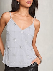 Lipsy Silver V neck Cami With Sequin Detail - Image 2 of 4