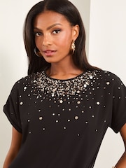Lipsy Black Embellished Short Sleeve Top - Image 2 of 4