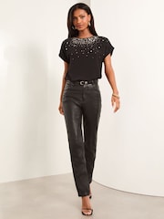 Lipsy Black Embellished Short Sleeve Top - Image 3 of 4