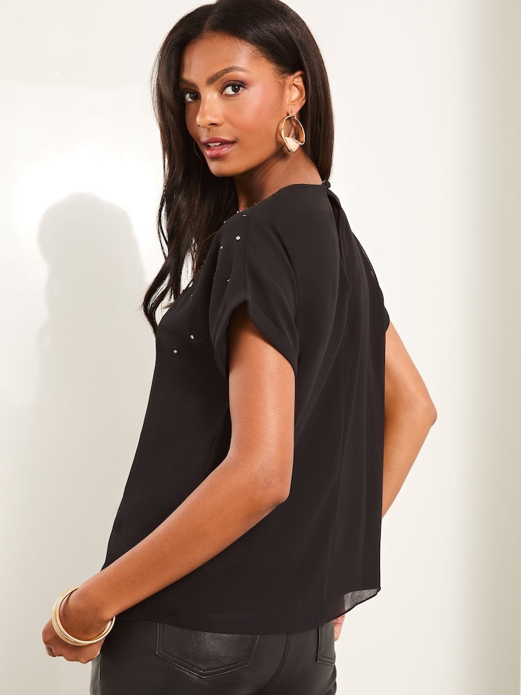 Lipsy Black Embellished Short Sleeve Top - Image 4 of 4 Lipsy Black Embellished Short Sleeve Top - Image 4 of 4