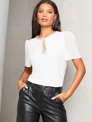 Lipsy White 2 Flutter Sleeve Chiffon Blouse - Image 1 of 4