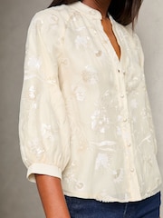 Lipsy Cream Embroidered V Neck Blouse - Image 2 of 4