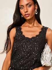 Lipsy Black Diamond Sequin Round Neck Vest - Image 3 of 4