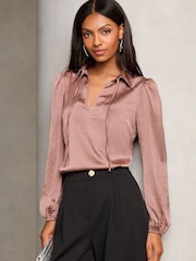 Lipsy Pink Hotfix V Neck Long Sleeve Blouse - Image 1 of 4