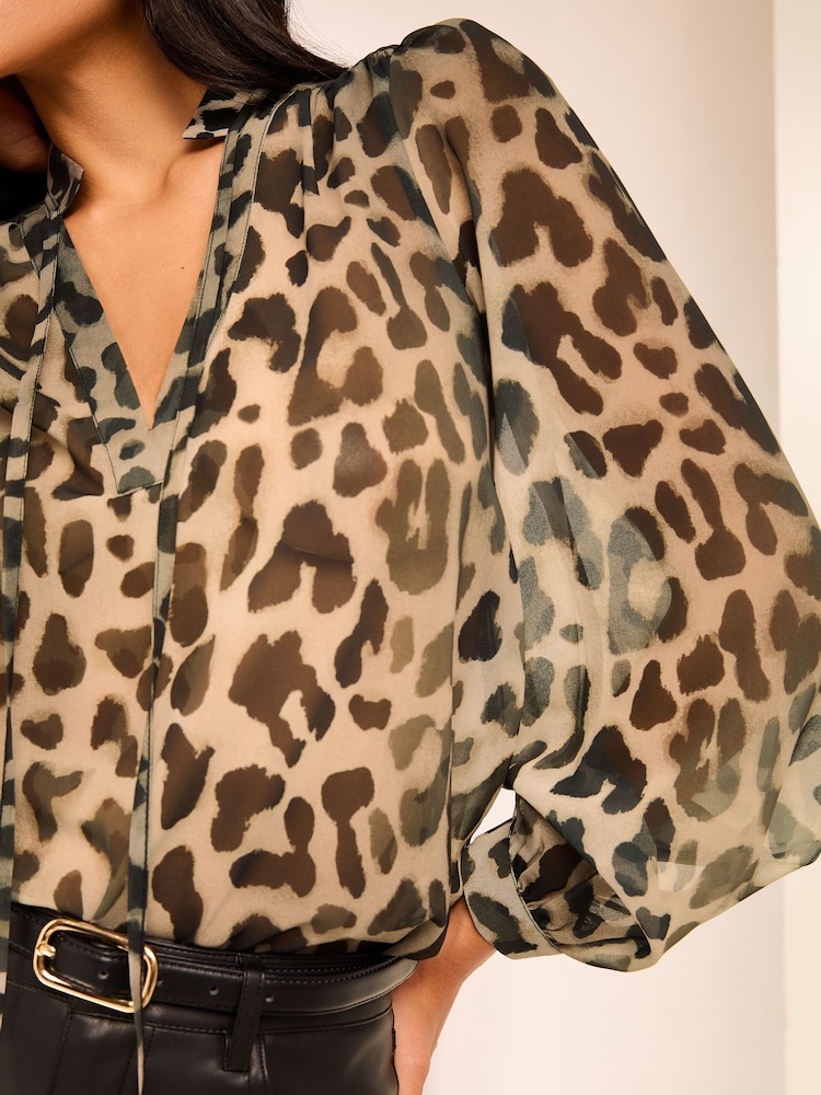 Lipsy Animal Leopard Print Long Sleeve Blouse - Image 2 of 4