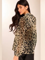 Lipsy Animal Leopard Print Long Sleeve Blouse - Image 4 of 4