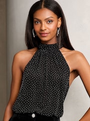 Lipsy Black Hotfix Luxury Embellised Halter Top - Image 1 of 4