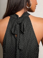 Lipsy Black Hotfix Luxury Embellised Halter Top - Image 2 of 4