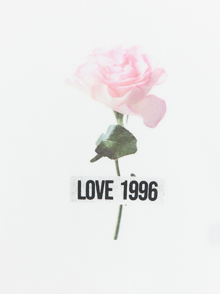 River Island White Girls Rose Print 100% Cotton T-Shirt - Image 5 of 5 River Island White Girls Rose Print 100% Cotton T-Shirt - Image 5 of 5