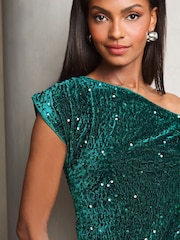 Lipsy Green Velvet Sequin Slash Neck T-Shirt - Image 3 of 4