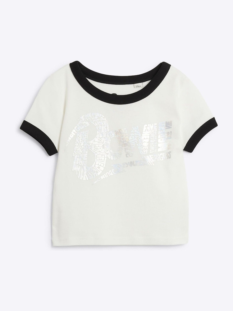 River Island White Baby Girls 100% Cotton Bowie T-Shirt - Image 1 of 4 River Island White Baby Girls 100% Cotton Bowie T-Shirt - Image 1 of 4