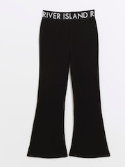 River Island Black Girls 100% Cotton Waistband Kickflare Trousers - Image 1 of 3
