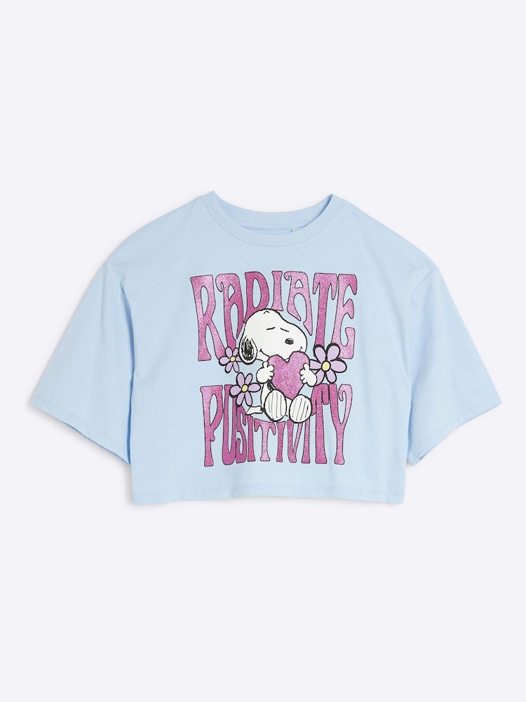 River Island Blue Girls Snoopy 100% Cotton T-Shirt - Image 1 of 4