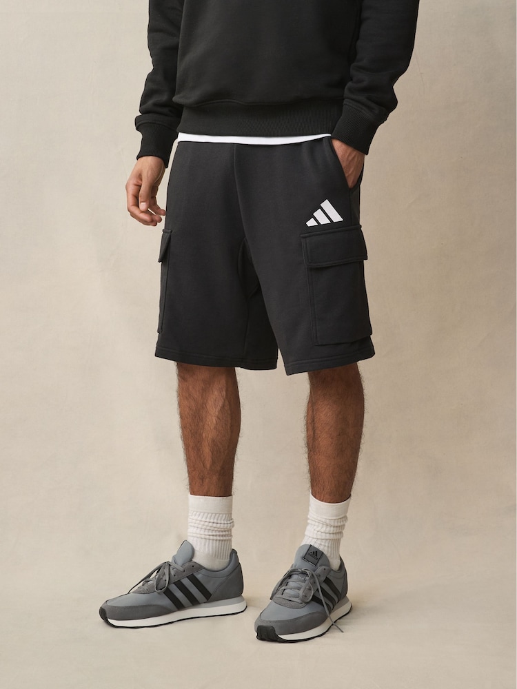 adidas Black Essentials Feel Cozy French Terry Cargo Shorts - Image 1 of 8