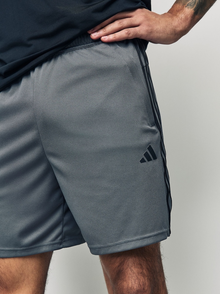 adidas Grey Train Essentials Piqué 3-Stripes Training Shorts - Image 3 of 4