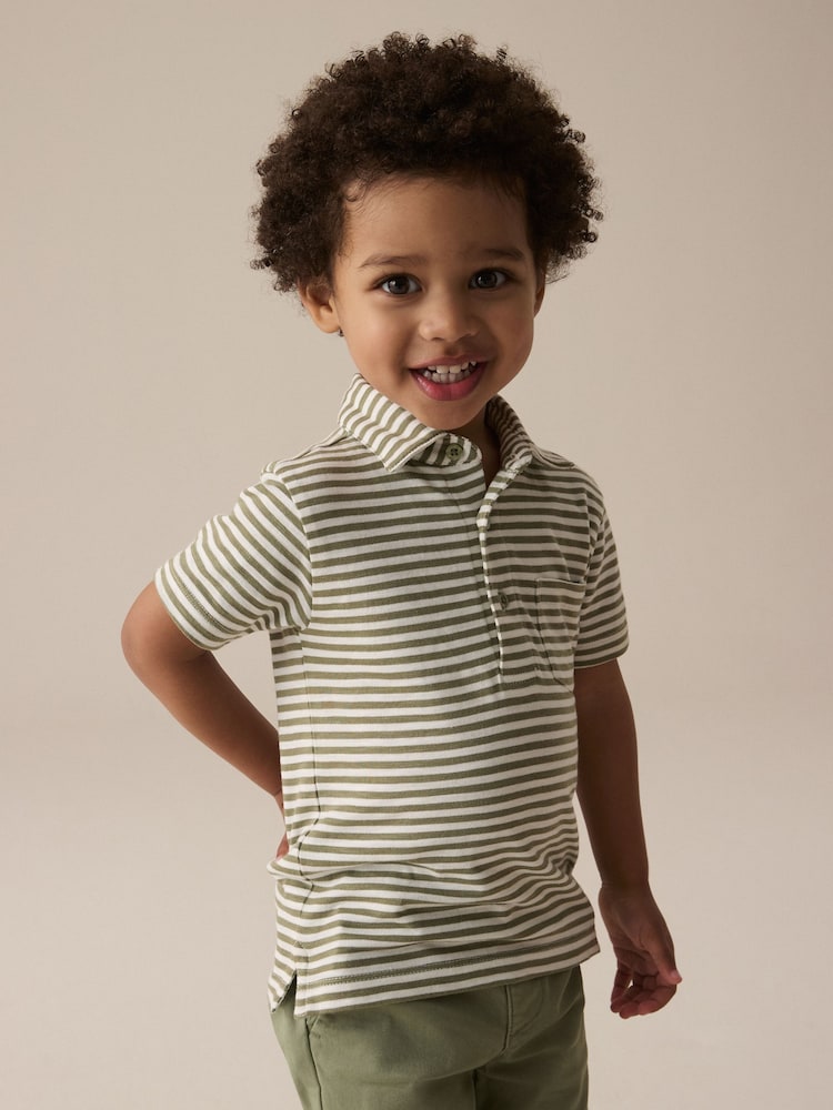 Green/White Short Sleeve Stripe 100% Cotton Polo Shirt (3mths-7yrs) - Image 1 of 8