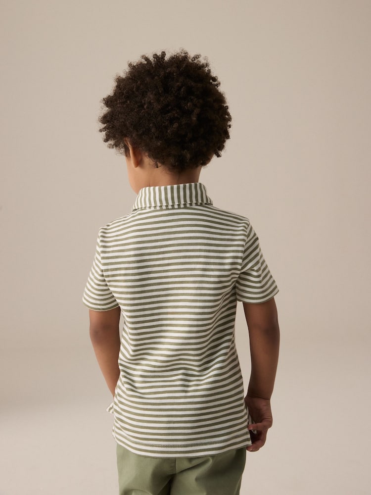 Green/White Short Sleeve Stripe 100% Cotton Polo Shirt (3mths-7yrs) - Image 2 of 8