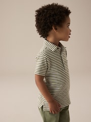 Green/White Short Sleeve Stripe 100% Cotton Polo Shirt (3mths-7yrs) - Image 4 of 8