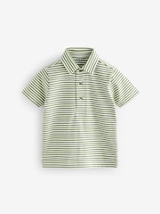 Green/White Short Sleeve Stripe 100% Cotton Polo Shirt (3mths-7yrs) - Image 5 of 8