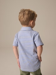 Blue/White Short Sleeve Stripe 100% Cotton Polo Shirt (3mths-7yrs) - Image 2 of 3