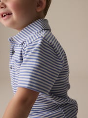 Blue/White Short Sleeve Stripe 100% Cotton Polo Shirt (3mths-7yrs) - Image 3 of 3