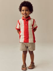 Red/White Stripe 100% Cotton Short Sleeve Textured Polo Shirt (3mths-7yrs) - Image 2 of 8