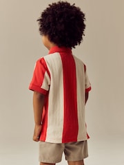 Red/White Stripe 100% Cotton Short Sleeve Textured Polo Shirt (3mths-7yrs) - Image 3 of 8