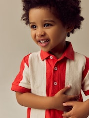Red/White Stripe 100% Cotton Short Sleeve Textured Polo Shirt (3mths-7yrs) - Image 4 of 8
