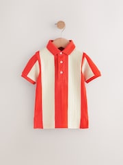 Red/White Stripe 100% Cotton Short Sleeve Textured Polo Shirt (3mths-7yrs) - Image 5 of 8