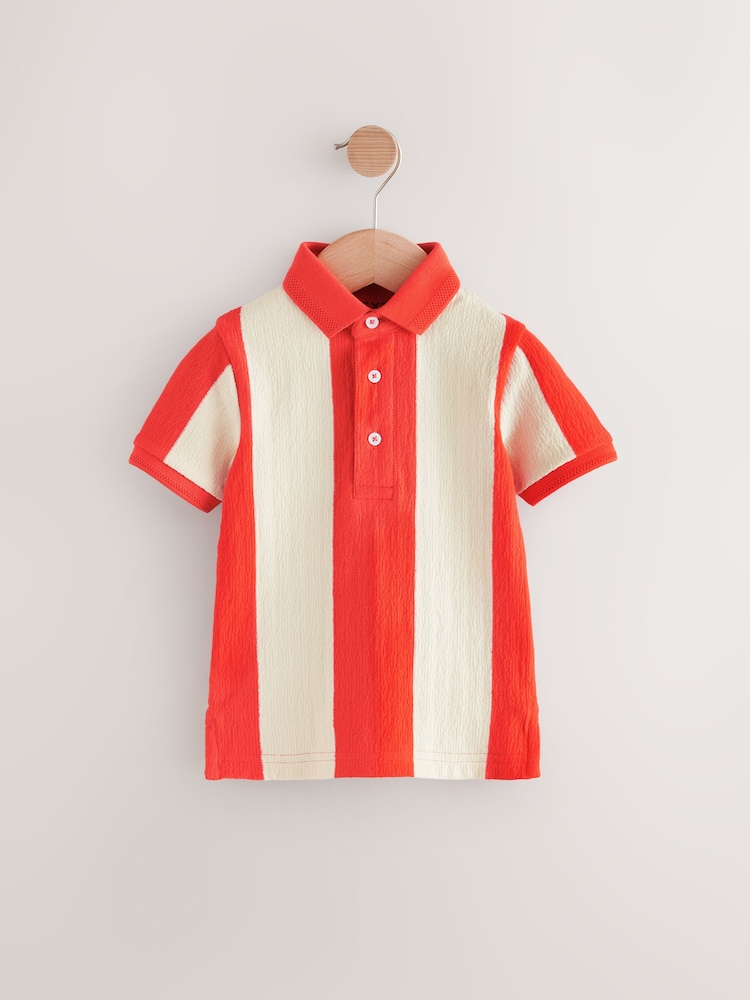 Red/White Stripe 100% Cotton Short Sleeve Textured Polo Shirt (3mths-7yrs) - Image 5 of 8