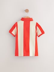 Red/White Stripe 100% Cotton Short Sleeve Textured Polo Shirt (3mths-7yrs) - Image 6 of 8
